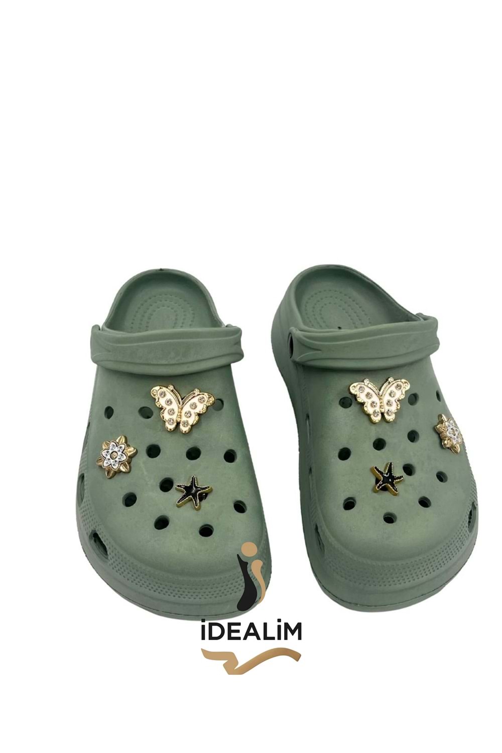 İDEALİM Rahat Tabanlı Yüksek Ölçekli Hastane Aşçı Hemşire Doktor Terliği - 222 FİĞÜRLÜ SÜSLÜ - ÇAĞLA YEŞİLİ (BEYAZ) - 36