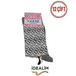 VAKRE 12Lİ BAYAN SOKET ÇORAP - COTTON-B-HALKA DESEN - ASORTİ - 36-40