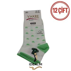 VAKRE 12Lİ BAYAN PENYE PATİK ÇORAP - B-P-KALPLİ - ASORTİ - 36-40