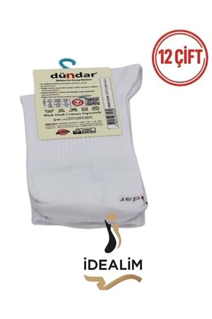 DÜNDAR 12Lİ ERKEK COTTON SPORTS ÇORAP - COTTON - BEYAZ - 40-44