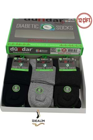 DÜNDAR PLUS 12Lİ ERKEK BAMBU KONÇ PATİK (DİYABETİK) ÇORAP - DÜNDAR - BAMBU - ASORTİ - 40-44