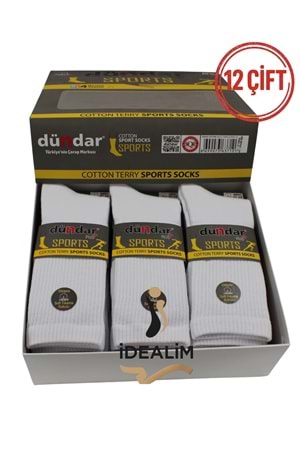 DÜNDAR ERKEK COTTON TABAN HAVLU TENİS ÇORAP - COTTON - BEYAZ - 40-44