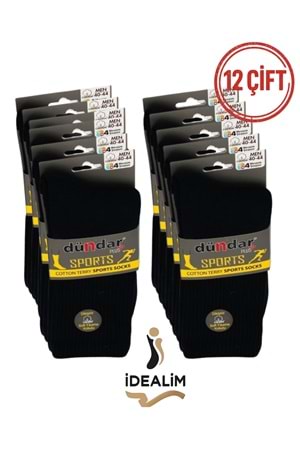 DÜNDAR ERKEK COTTON TABAN HAVLU TENİS ÇORAP - COTTON - SİYAH - 40-44