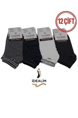 VAKRE 12Lİ ERKEK PATİK ÇORAP - E-P-NOKTA DESEN PTK - ASORTİ - 40-44