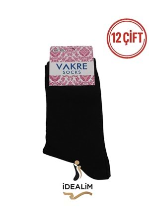 VAKRE 12Lİ BAYAN SOKET ÇORAP - COTTON-B-DÜZ RENK - SİYAH - 36-40