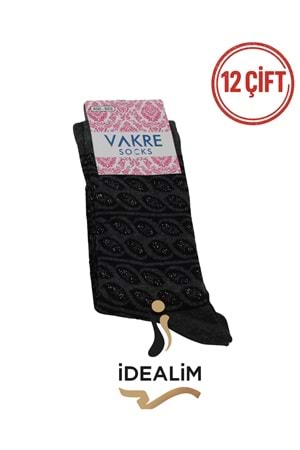 VAKRE 12Lİ BAYAN SOKET ÇORAP - COTTON-B-HALKA DESEN - ASORTİ - 36-40