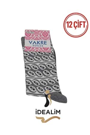 VAKRE 12Lİ BAYAN SOKET ÇORAP - COTTON-B-HALKA DESEN - ASORTİ - 36-40