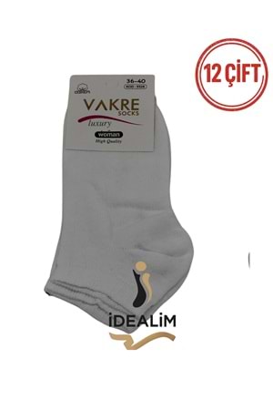 VAKRE 12Lİ BAYAN PATİK ÇORAP - B-DÜZ PATİK - BEYAZ - 36-40