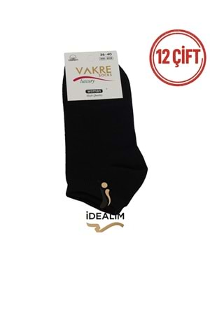 VAKRE 12Lİ BAYAN PATİK ÇORAP - B-DÜZ PATİK - SİYAH - 36-40
