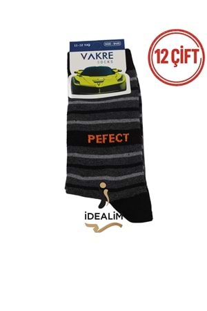 VAKRE 12Lİ ÇOCUK SOKET ÇORAP - ERK ÇOCUK-PEFECR-ÇİZGİLİ - ASORTİ - 11-12