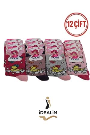 VAKRE 12Lİ KIZ ÇOCUK SOKET ÇORAP - KIZ ÇOCUK-ÖRDEK DESEN - ASORTİ - 3-4
