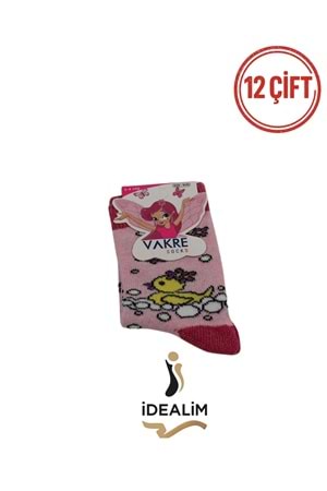 VAKRE 12Lİ KIZ ÇOCUK SOKET ÇORAP - KIZ ÇOCUK-ÖRDEK DESEN - ASORTİ - 3-4