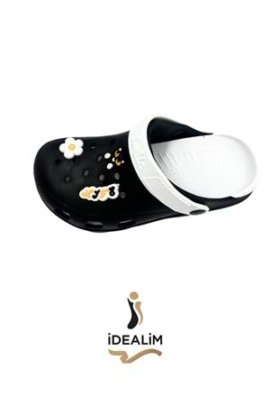 İDEALİM Rahat Tabanlı Yüksek Ölçekli Hastane Aşçı Hemşire Doktor Terliği - 222 FİĞÜRLÜ SÜSLÜ - SİYAH (BEYAZ) - 37