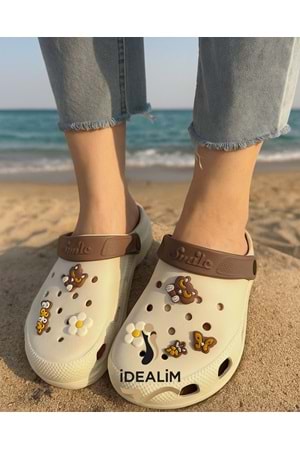 İDEALİM Rahat Tabanlı Yüksek Ölçekli Hastane Aşçı Hemşire Doktor Terliği - 222 FİĞÜRLÜ SÜSLÜ - VANİLYA (KAHVE) - 40