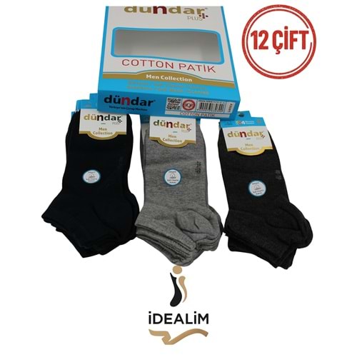 DÜNDAR PLUS 12Lİ ERKEK COTTON PATİK ÇORAP - COTTON - 0300-ASORTİ-40-44