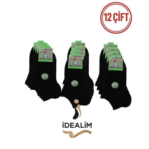 DÜNDAR 12Lİ UNISEX BAMBU DİYABETİK PATİK ÇORAP - DÜNDAR - BAMBU-DİYABET - SİYAH - 36-40