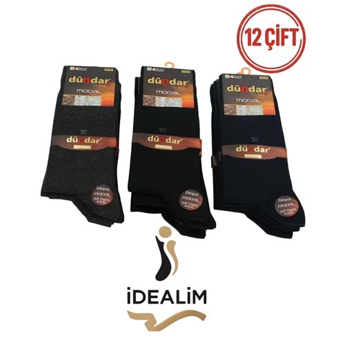 DÜNDAR PLUS 12Lİ ERKEK MODAL LYCRA SOKET ÇORAP - MODAL-E-1 - ANTRASİT - 40-44