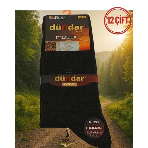 DÜNDAR PLUS 12Lİ ERKEK MODAL LYCRA SOKET ÇORAP - MODAL-E-1 - ASORTİ - 40-44