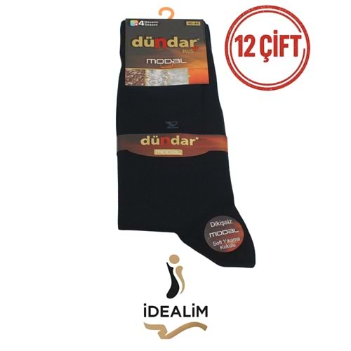 DÜNDAR PLUS 12Lİ ERKEK MODAL LYCRA SOKET ÇORAP - MODAL-E-1 - SİYAH - 40-44