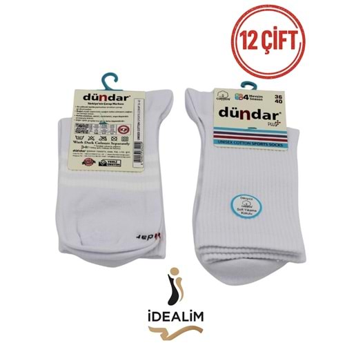 DÜNDAR PLUS 12Lİ COTTON UNISEX SPORTS ÇORAP - DÜNDAR - COTTON - BEYAZ - 36-40