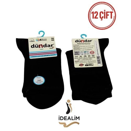 DÜNDAR PLUS 12Lİ COTTON UNISEX SPORTS ÇORAP - DÜNDAR - COTTON - SİYAH - 36-40