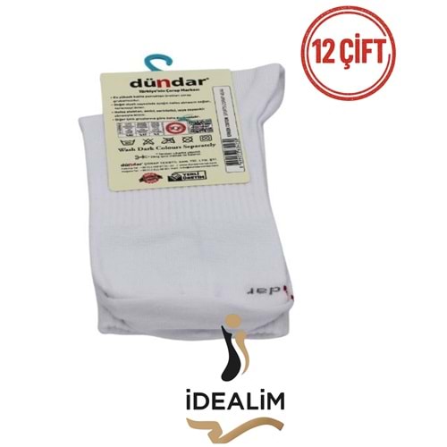 DÜNDAR 12Lİ ERKEK COTTON SPORTS ÇORAP - COTTON - BEYAZ - 40-44