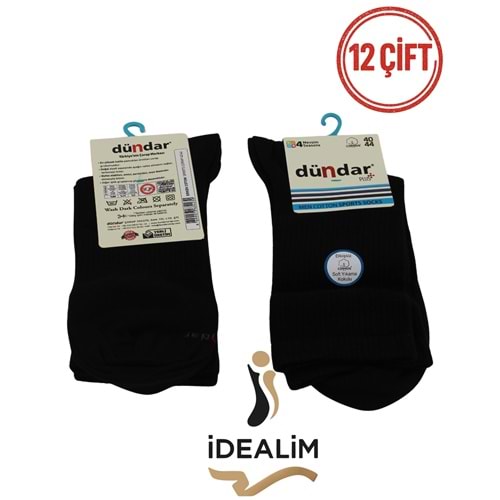 DÜNDAR 12Lİ ERKEK COTTON SPORTS ÇORAP - COTTON - SİYAH - 40-44