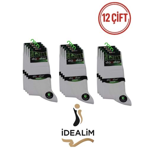 DÜNDAR PLUS 12Lİ ERKEK BAMBU LYCRA SOKET ÇORAP - BAMBU - BEYAZ - 40-44