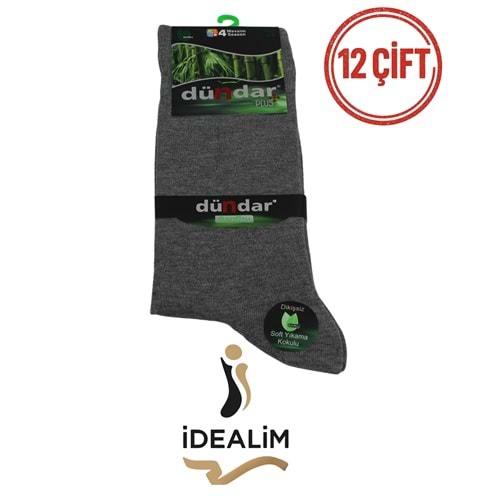 DÜNDAR PLUS 12Lİ ERKEK BAMBU LYCRA SOKET ÇORAP - BAMBU - GRİ - 40-44