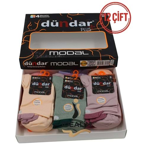 DÜNDAR PLUS 12Lİ KADIN MODAL SOKET ÇORAP - MODAL-B-1 - A.ASORTİ - 36-40