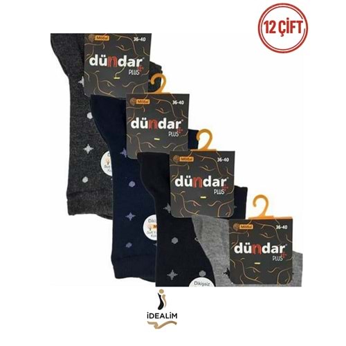 DÜNDAR PLUS 12Lİ KADIN MODAL SOKET ÇORAP - MODAL - K.ASORTİ - 36-40