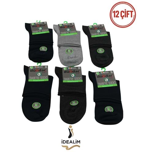DÜNDAR PLUS 12Lİ ERKEK BAMBU KONÇ PATİK (DİYABETİK) ÇORAP - DÜNDAR - BAMBU - ASORTİ - 40-44