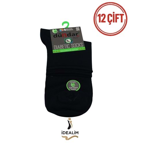 DÜNDAR PLUS 12Lİ ERKEK BAMBU KONÇ PATİK (DİYABETİK) ÇORAP - DÜNDAR - BAMBU - SİYAH - 40-44