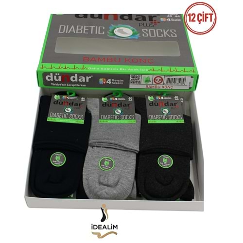 DÜNDAR PLUS 12Lİ ERKEK BAMBU KONÇ PATİK (DİYABETİK) ÇORAP