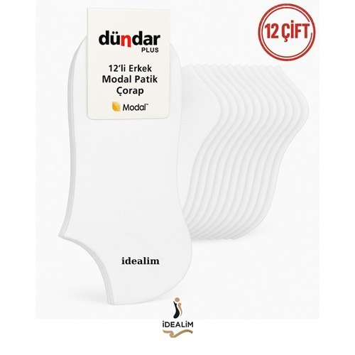 DÜNDAR PLUS 12Lİ ERKEK MODAL PATİK ÇORAP- MODAL - BEYAZ - 40-44