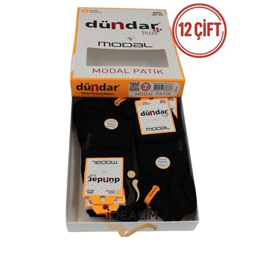 DÜNDAR PLUS 12Lİ ERKEK MODAL PATİK ÇORAP- MODAL - SİYAH - 40-44
