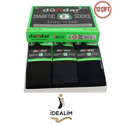DÜNDAR PLUS 12Lİ ERKEK BAMBU (DİYABETİK) ÇORAP - DÜNDAR - BAMBU - ASORTİ - 40-44