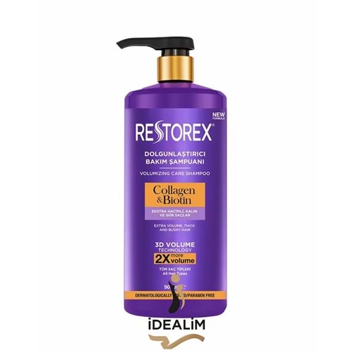 Restorex 900ML Dolgunlaştırıcı Bakım Şampuan Collagen+Biotin (Ekstra Hacimli Kalın ve Gür Saçlar)