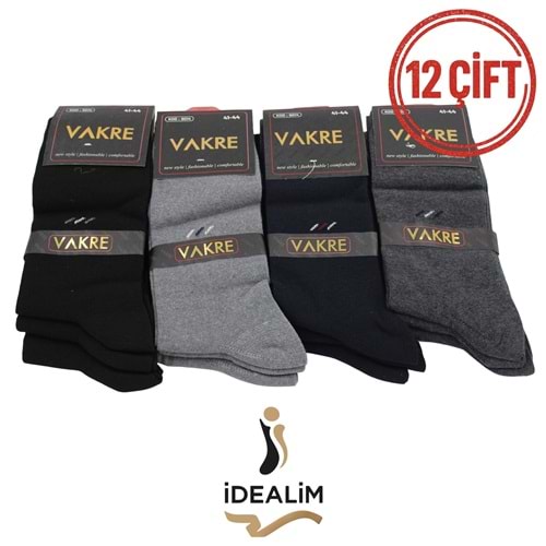 VAKRE 12Lİ ERKEK SOKET ÇORAP - COTTON-1 DESEN - ASORTİ - 40-44