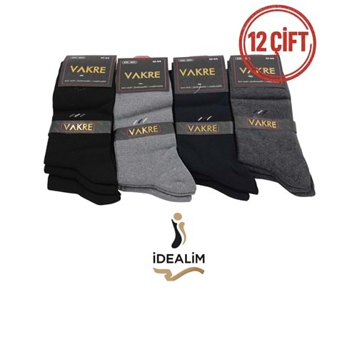 VAKRE 12Lİ ERKEK SOKET ÇORAP - COTTON-1 DESEN - ASORTİ - 40-44