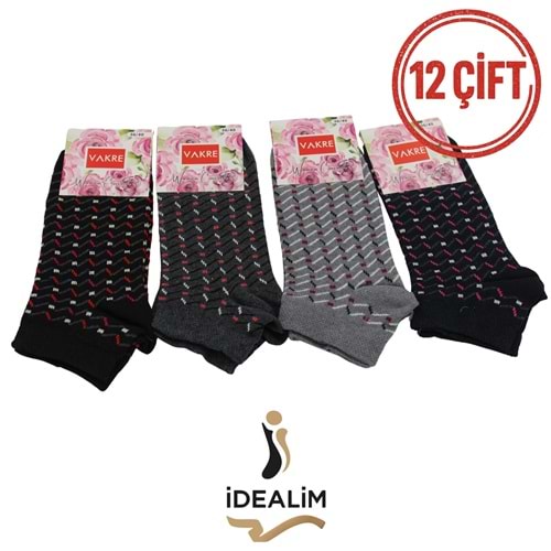 VAKRE 12Lİ ERKEK PATİK ÇORAP - E-P-NOKTA DESEN PTK - ASORTİ - 40-44