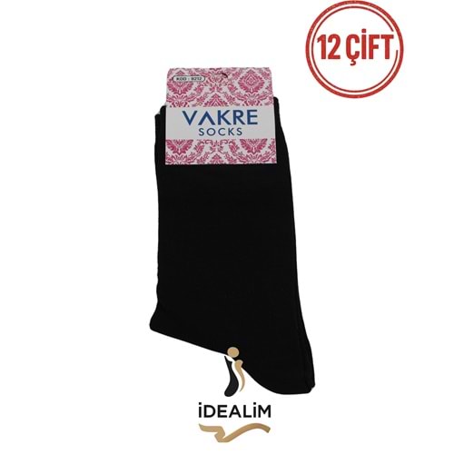 VAKRE 12Lİ BAYAN SOKET ÇORAP - COTTON-B-DÜZ RENK - SİYAH - 36-40
