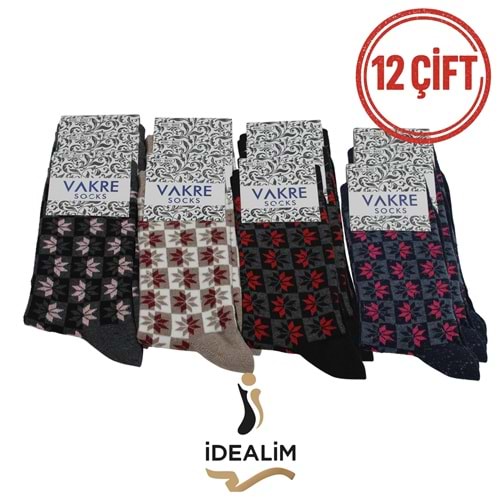 VAKRE 12Lİ BAYAN SOKET ÇORAP - COTTON-B-1 - ASORTİ - 36-40