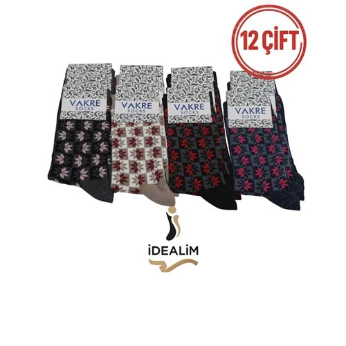 VAKRE 12Lİ BAYAN SOKET ÇORAP - COTTON-B-1 - ASORTİ - 36-40