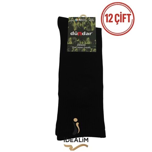 DÜNDAR PLUS 12Lİ 4 MEVSİM ASKER ÇORAP - 9501-SİYAH-40-44