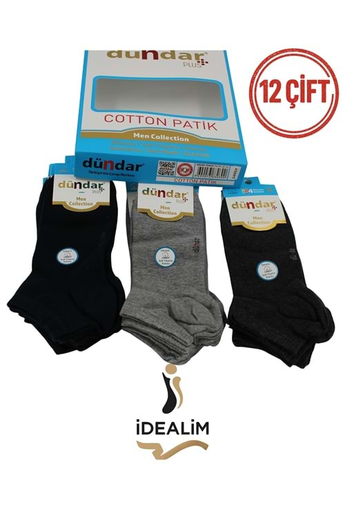 DÜNDAR PLUS 12Lİ ERKEK COTTON PATİK ÇORAP - COTTON - 0300-ASORTİ-40-44