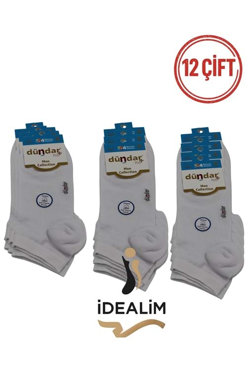 DÜNDAR PLUS 12Lİ ERKEK COTTON PATİK ÇORAP - COTTON - 0300-BEYAZ-40-44