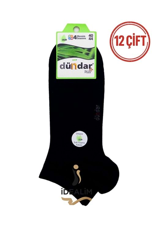 DÜNDAR PLUS 12Lİ ERKEK COTTON PATİK ÇORAP - COTTON - 0300-SİYAH-40-44