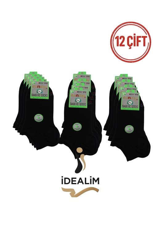 DÜNDAR 12Lİ UNISEX BAMBU DİYABETİK PATİK ÇORAP - DÜNDAR - BAMBU-DİYABET - SİYAH - 36-40