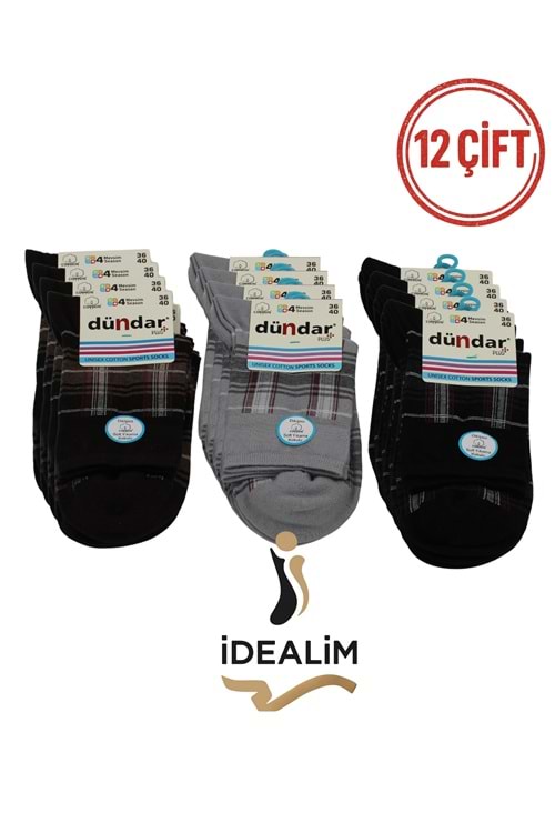 DÜNDAR PLUS 12Lİ COTTON UNISEX SPORTS ÇORAP - DÜNDAR - COTTON - ASORTİ - 36-40
